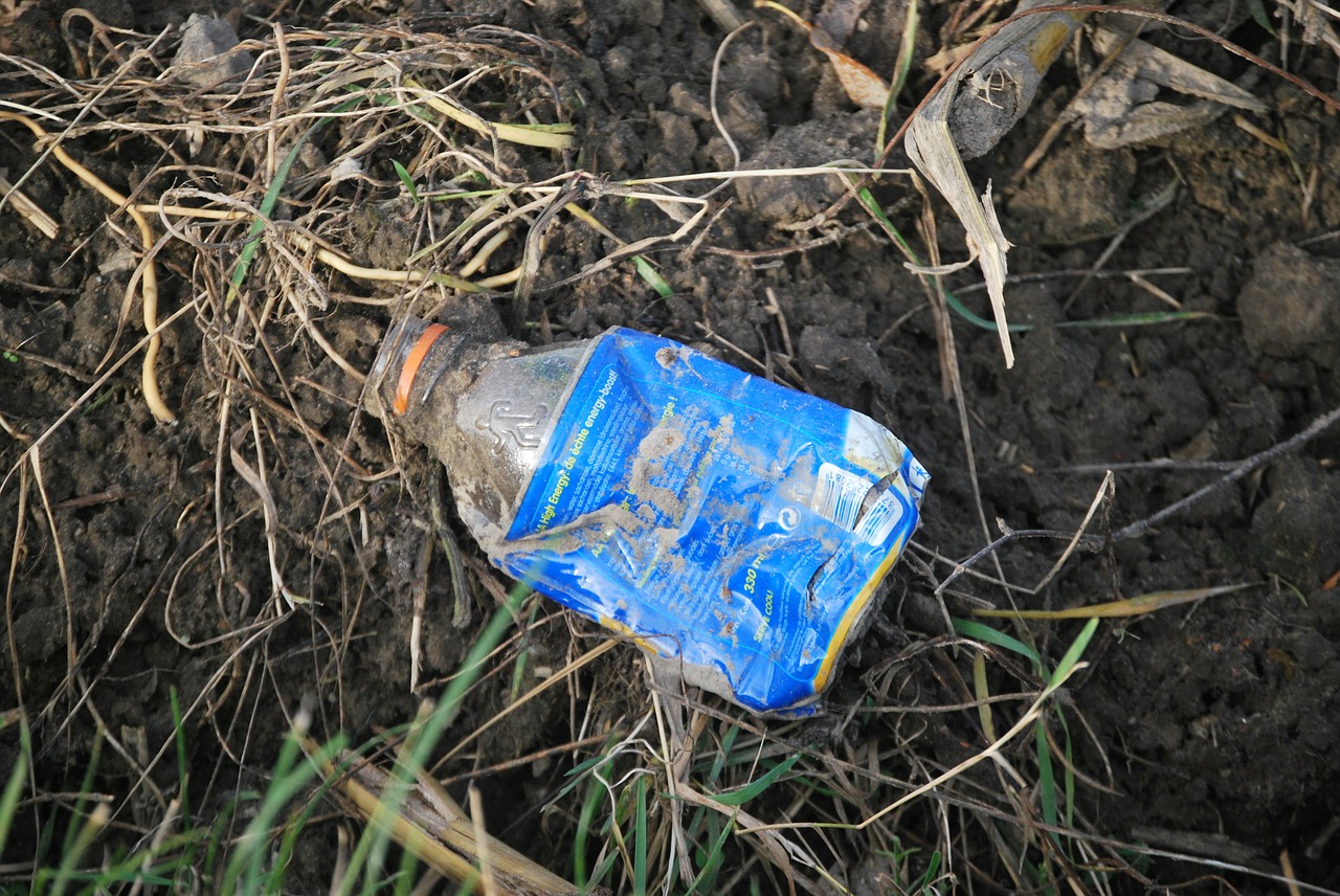Leere Plastikflasche in der Landschft